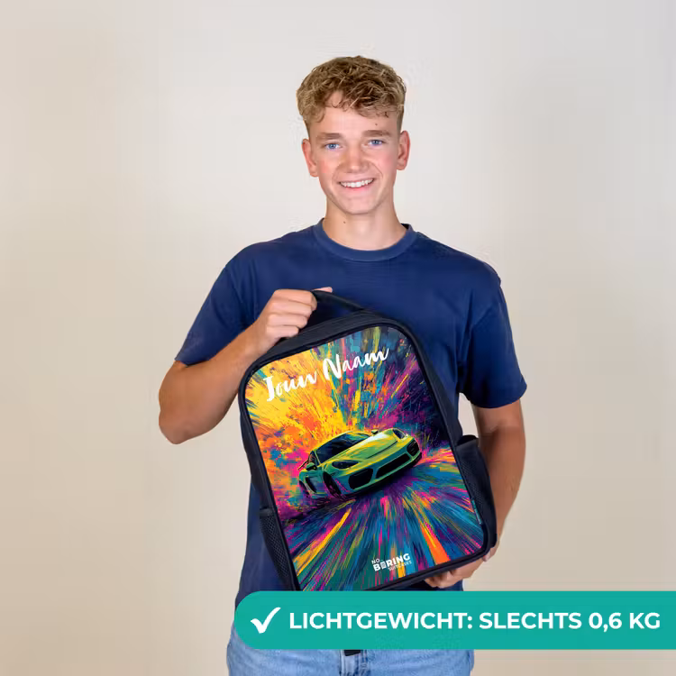 Sportauto - Groen - Verfstrepen - Kleuren Rugzak - Zwart middel -sfeer7_NL