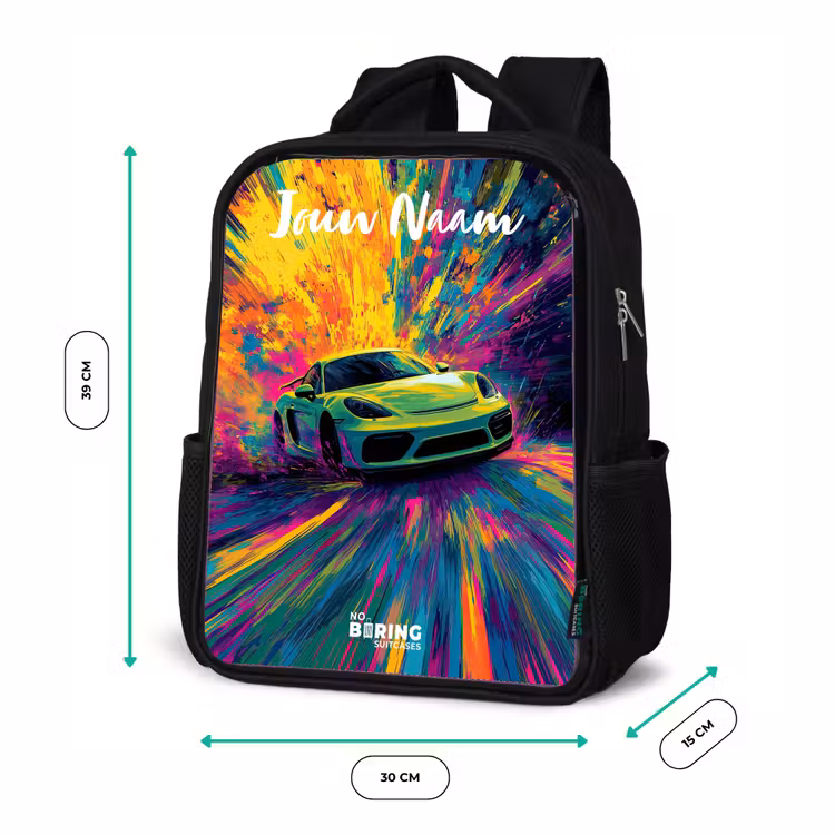 Sportauto - Groen - Verfstrepen - Kleuren Rugzak - Zwart middel -productfoto_formaten