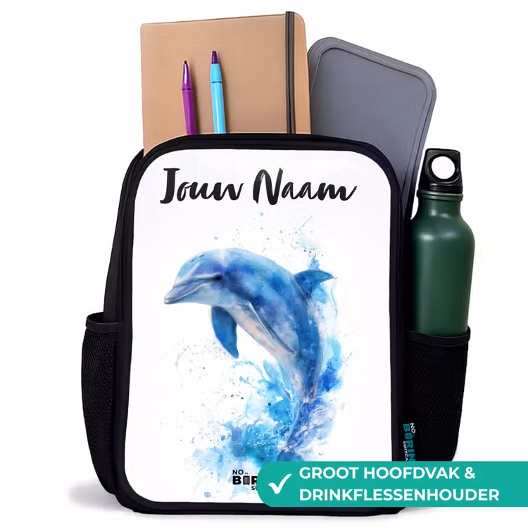 Springende blauwe dolfijn Rugzak - Zwart middel -inhoud_NL