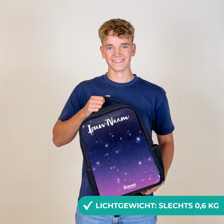 Sterren - Galaxy - Blauw - Roze Rugzak - Zwart middel -sfeer7_NL