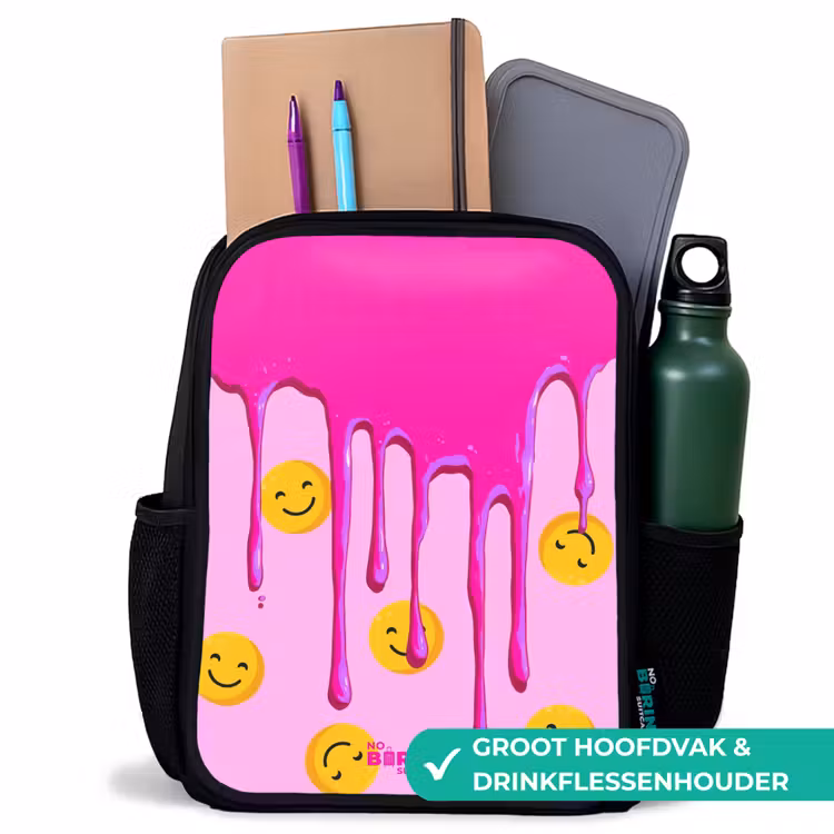 Verf - Smiley - Roze Rugzak - Zwart middel -inhoud_NL