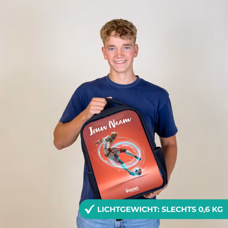 Voetballer - Bal - Lichtcirkel - Rood Rugzak - Zwart middel -sfeer7_NL