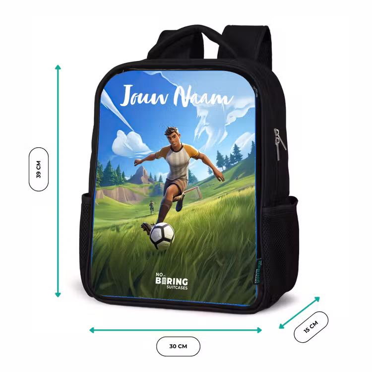 Voetballer - Gras - Goal - Kleurrijk Rugzak - Zwart middel -productfoto_formaten