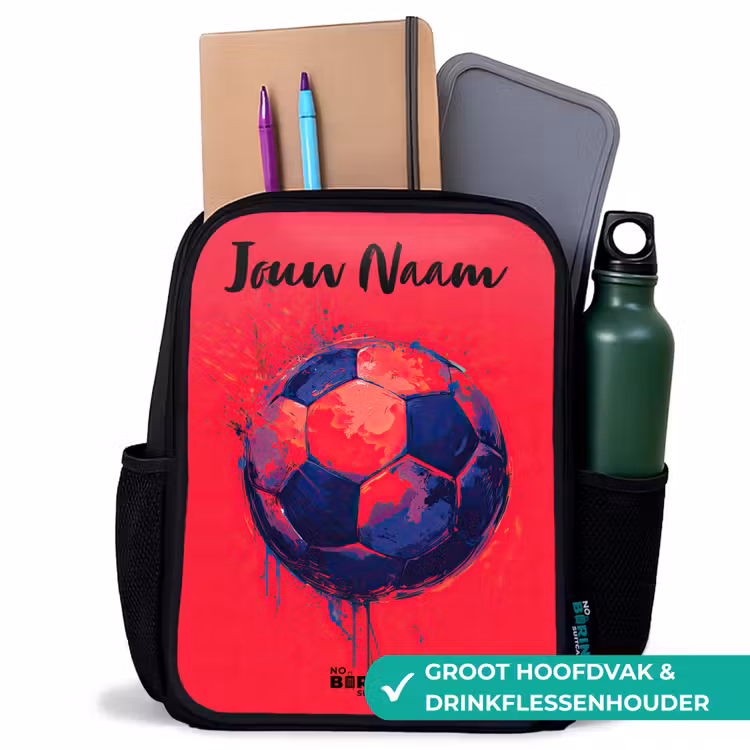 Voetbalvibes - Verf - Blauw - Rood Rugzak - Zwart middel -inhoud_NL