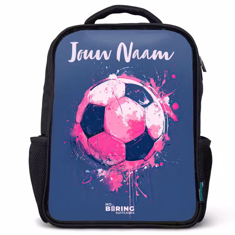Voetbalvibes - Verf - Roze - Blauw Rugzak - Zwart middel -3d