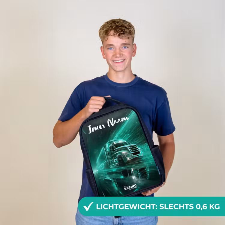 Vrachtwagen - Stad - Groen - Neon Rugzak - Zwart middel -sfeer7_NL