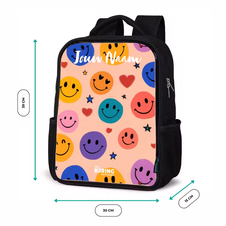 Vrolijk Smiley-patroon Rugzak - Zwart middel -productfoto_formaten