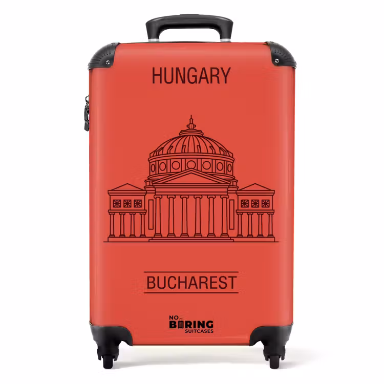 Koffer - Architectuur - Boekarest - Stedelijk - Lijntekening - Rood - Architectuur - Boekarest - Stedelijk - Lijntekening - Rood NBS - Handbagage koffer - Volwassenen Unisex middel