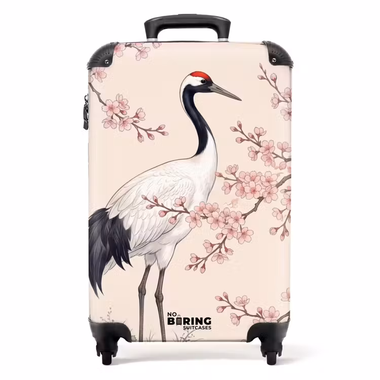 Koffer - Aziatisch - Kraanvogel - Beige - Aziatisch - Kraanvogel - Beige NBS - Handbagage koffer - Volwassenen Unisex middel