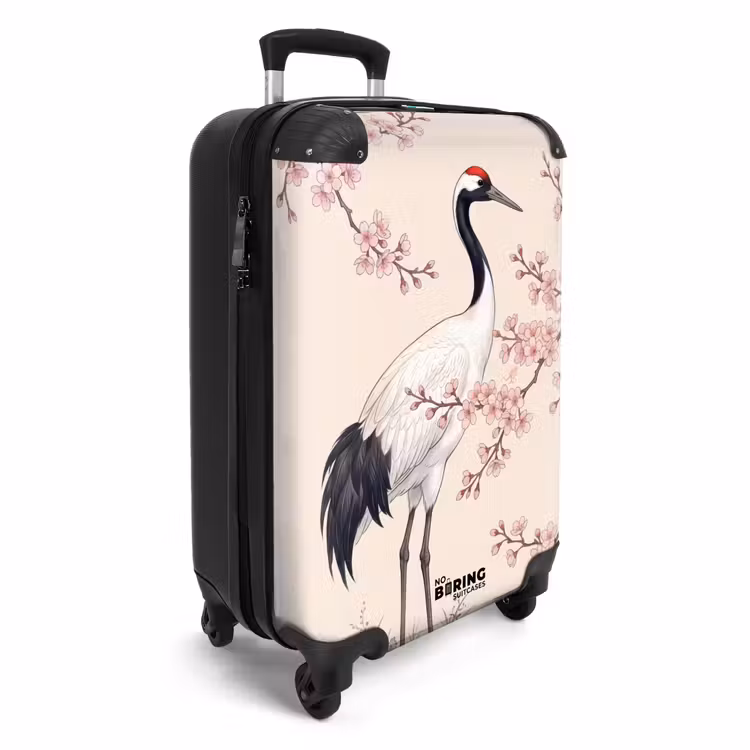Koffer - Aziatisch - Kraanvogel - Beige - Aziatisch - Kraanvogel - Beige NBS - Handbagage koffer - Volwassenen Unisex middel