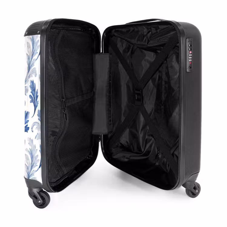 Barok bladeren patroon blauw NBS - Handbagage koffer - Kinderen Unisex middel -binnenkant