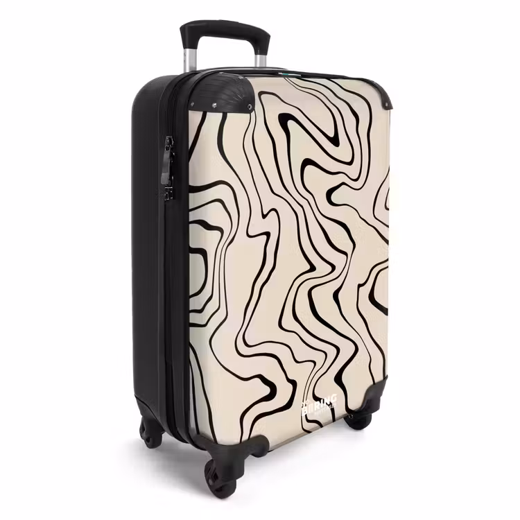 Beige achtergrond met abstracte zwarte lijnen NBS - Handbagage koffer - Unisex middel -productfoto_3d