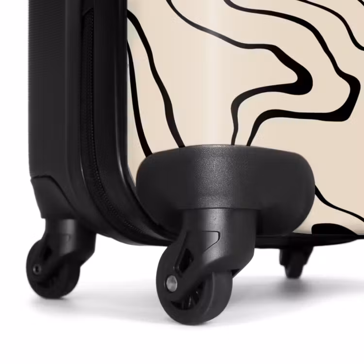 Beige achtergrond met abstracte zwarte lijnen NBS - Handbagage koffer - Unisex middel -wiel