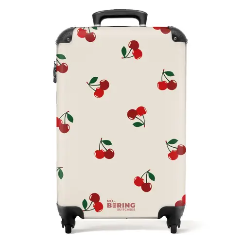 Beige achtergrond met patroon van grote kersen NBS - Handbagage koffer - Unisex middel -productfoto_recht