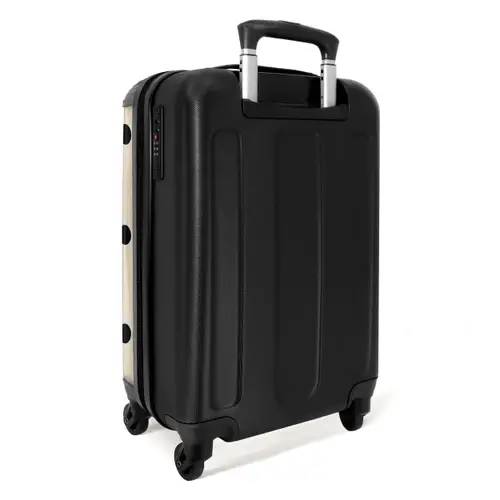 Beige achtergrond met zwarte stippen NBS - Handbagage koffer - Unisex middel -achterkant