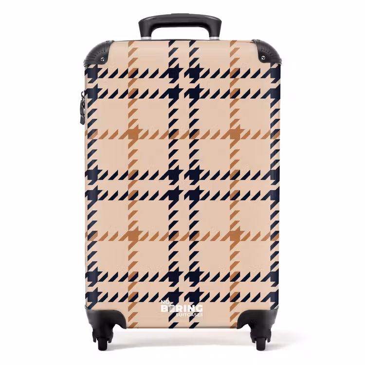 Beige ruitpatroon met visgraatlijnen in zwart en bruin NBS - Handbagage koffer - Kinderen Unisex middel -productfoto_recht