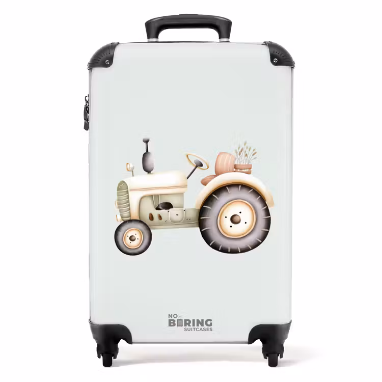 Beige vintage tractor in pastel groene kleuren NBS - Handbagage koffer - Volwassenen Unisex middel -productfoto_recht