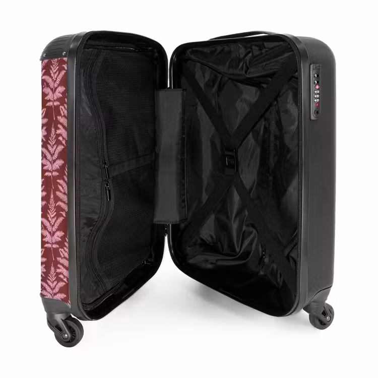 Blad - Patroon - Paars NBS - Handbagage koffer - Volwassenen Unisex middel -binnenkant