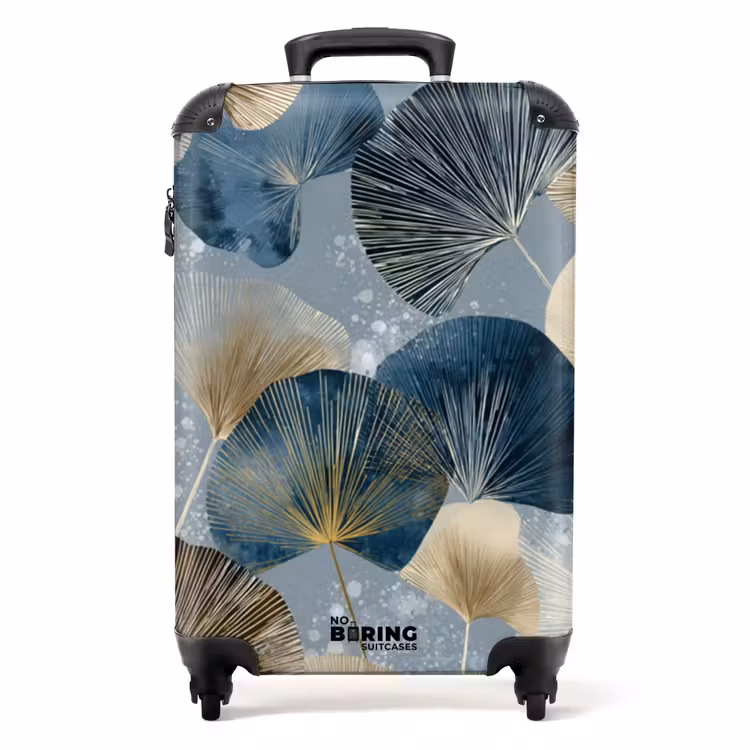 Bladeren - Abstract - Goud - Blauw NBS - Handbagage koffer - Volwassenen Unisex middel -productfoto_recht