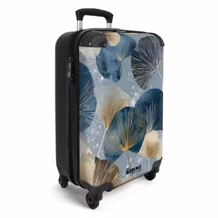 Bladeren - Abstract - Goud - Blauw NBS - Handbagage koffer - Volwassenen Unisex middel -productfoto_3d