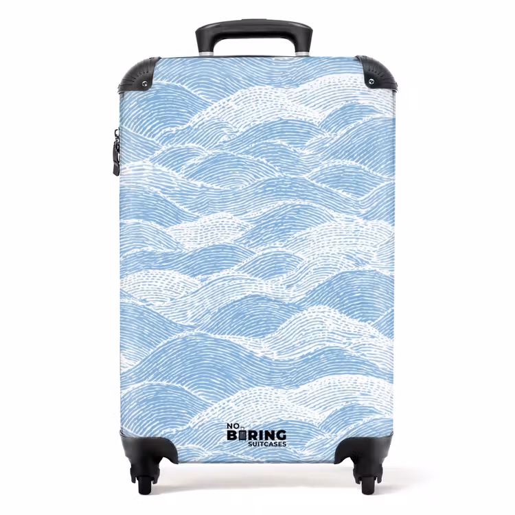 Koffer - Blauw - Wit - Golven - Getekend - Blauw - Wit - Golven - Getekend NBS - Handbagage koffer - Volwassenen Unisex middel