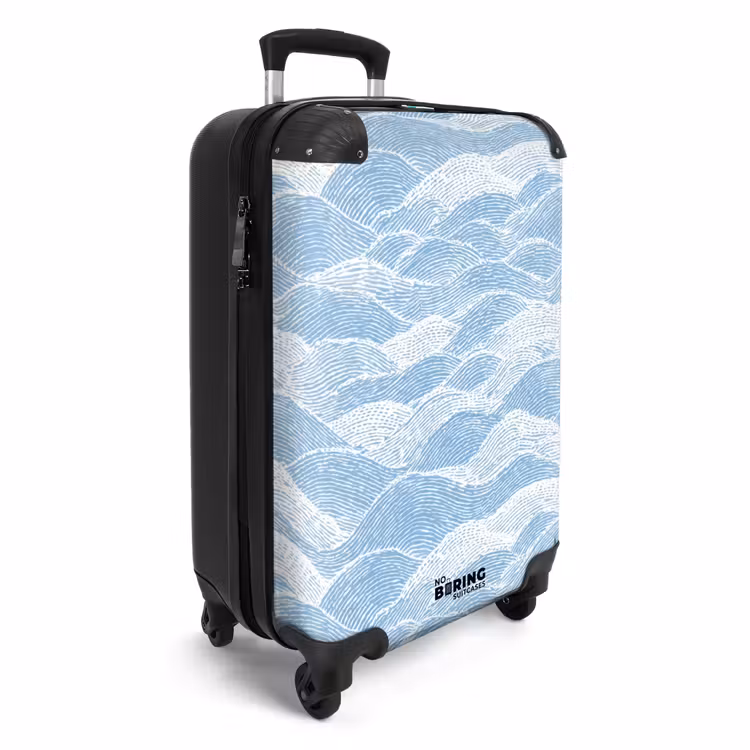 Koffer - Blauw - Wit - Golven - Getekend - Blauw - Wit - Golven - Getekend NBS - Handbagage koffer - Volwassenen Unisex middel