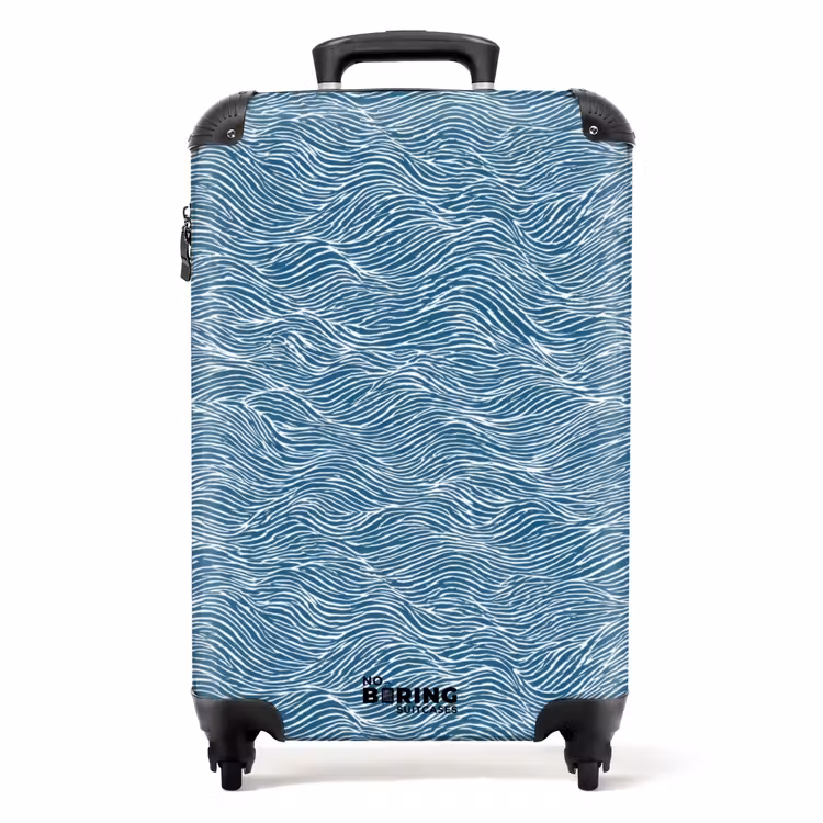 Koffer - Blauw - Wit - Golven - Getekend - Textuur - Blauw - Wit - Golven - Getekend - Textuur NBS - Handbagage koffer - Volwassenen Unisex middel