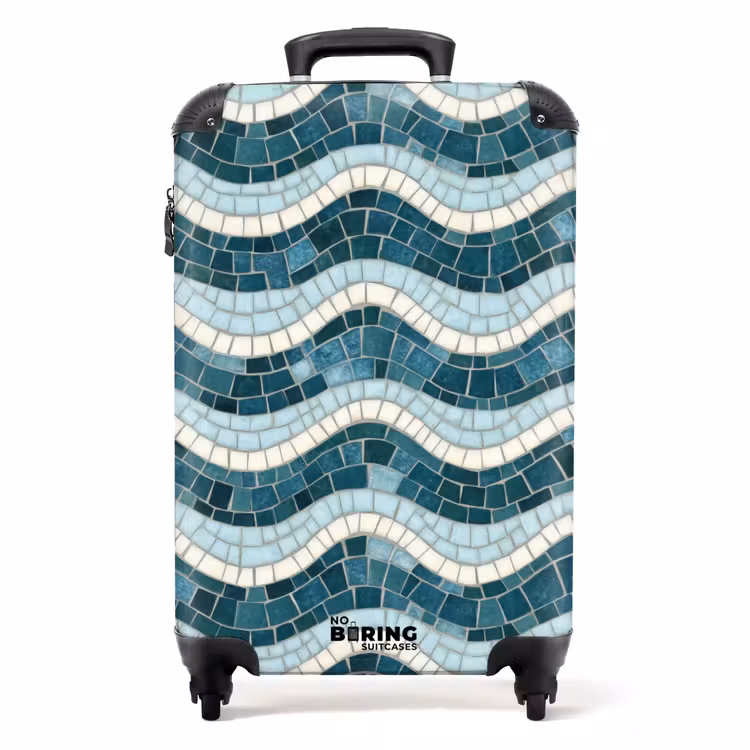 Koffer - Blauw - Wit - Mozaïek - Golvend - Blauw - Wit - Mozaïek - Golvend NBS - Handbagage koffer - Volwassenen Unisex middel