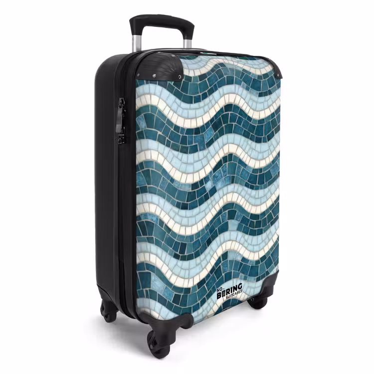 Koffer - Blauw - Wit - Mozaïek - Golvend - Blauw - Wit - Mozaïek - Golvend NBS - Handbagage koffer - Volwassenen Unisex middel