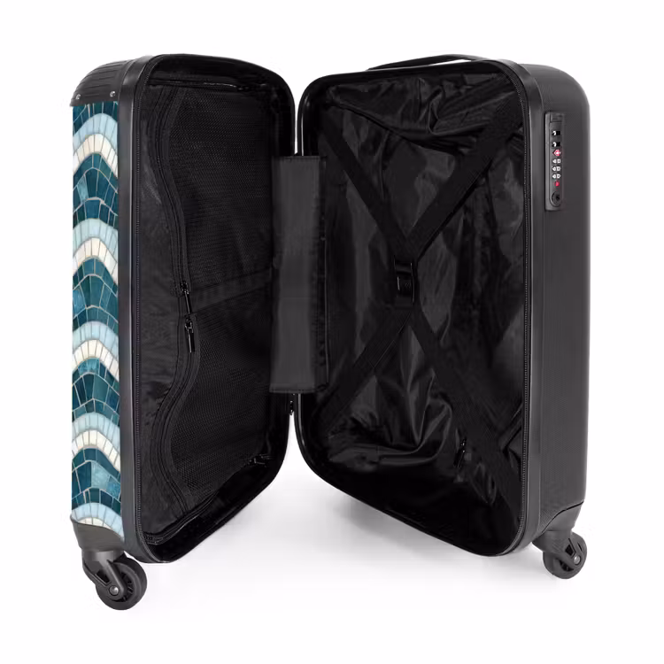 Koffer - Blauw - Wit - Mozaïek - Golvend - Blauw - Wit - Mozaïek - Golvend NBS - Handbagage koffer - Volwassenen Unisex middel