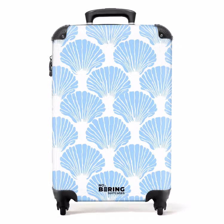 Koffer - Blauw - Wit - Schelpen - Grafisch - Structuur - Blauw - Wit - Schelpen - Grafisch - Structuur NBS - Handbagage koffer - Volwassenen Unisex middel