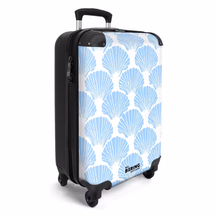 Koffer - Blauw - Wit - Schelpen - Grafisch - Structuur - Blauw - Wit - Schelpen - Grafisch - Structuur NBS - Handbagage koffer - Volwassenen Unisex middel