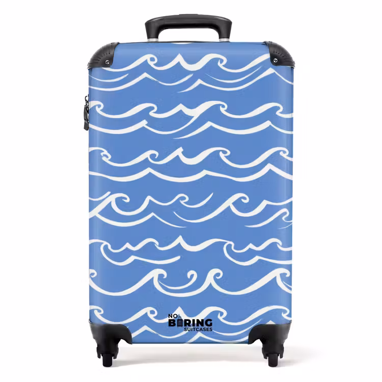 Koffer - Blauw - Wit - Simpel - Getekend - Golven - Blauw - Wit - Simpel - Getekend - Golven NBS - Handbagage koffer - Volwassenen Unisex middel