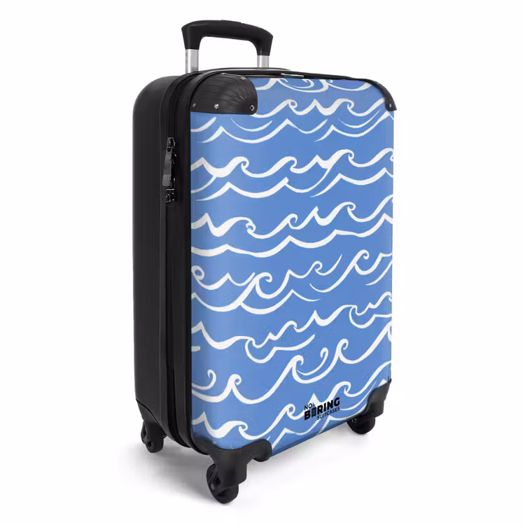 Koffer - Blauw - Wit - Simpel - Getekend - Golven - Blauw - Wit - Simpel - Getekend - Golven NBS - Handbagage koffer - Volwassenen Unisex middel