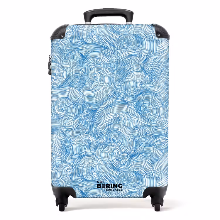 Koffer - Blauw - Wit - Spiraal - Golven - Lijnen - Blauw - Wit - Spiraal - Golven - Lijnen NBS - Handbagage koffer - Volwassenen Unisex middel