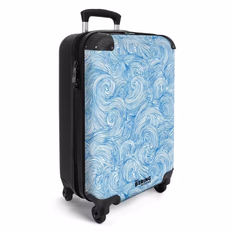Koffer - Blauw - Wit - Spiraal - Golven - Lijnen - Blauw - Wit - Spiraal - Golven - Lijnen NBS - Handbagage koffer - Volwassenen Unisex middel