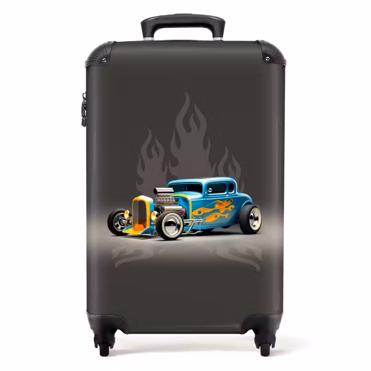Blauwe auto met grijze vlammen NBS - Handbagage koffer - Unisex middel -productfoto_recht