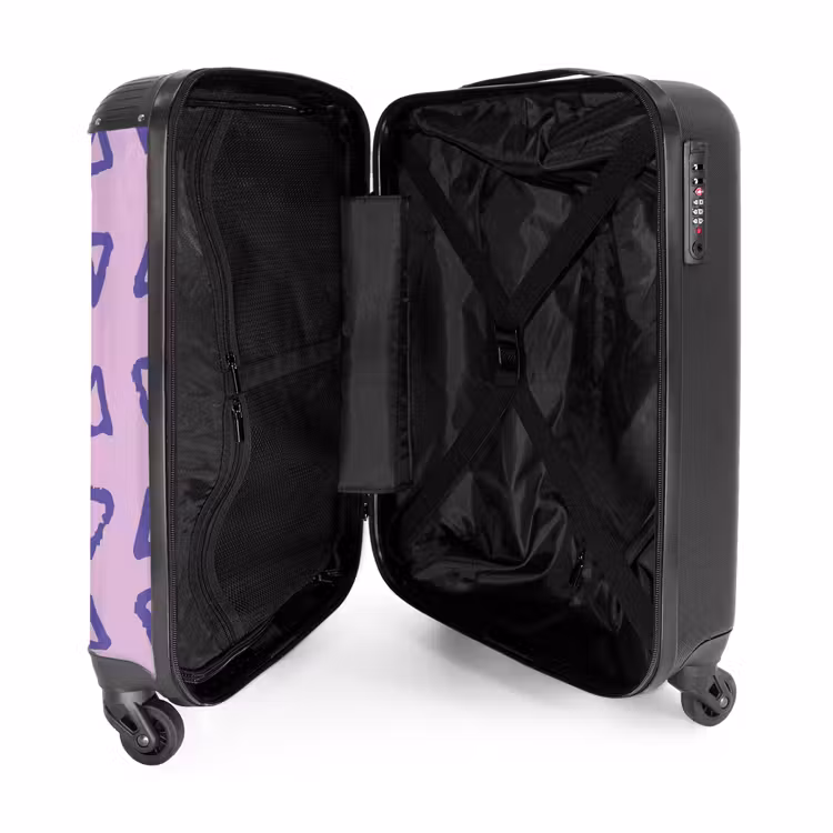 Blauwe, driehoekige contouren op lavendelroze achtergrond NBS - Handbagage koffer - Kinderen Unisex middel -binnenkant