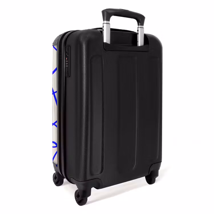 Blauwe lijnen op beige achtergrond NBS - Handbagage koffer - Volwassenen Unisex middel -achterkant