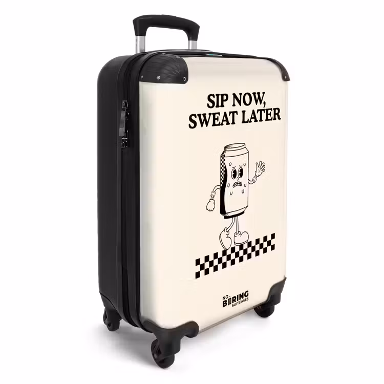 Koffer - Blik - Zwart - Wit - Blik - Zwart - Wit NBS - Handbagage koffer - Volwassenen Unisex middel