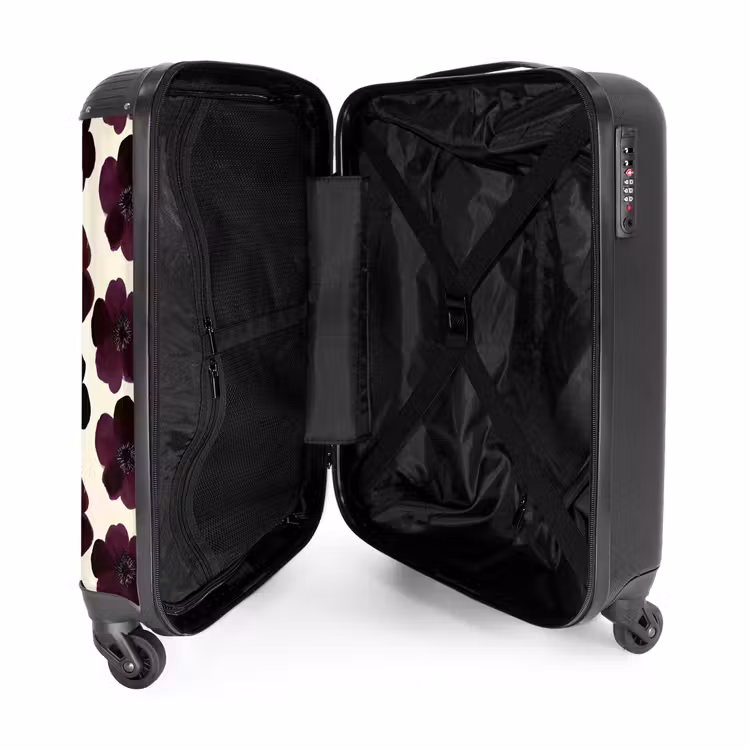 Bloemen - Aquarel - Paars NBS - Handbagage koffer - Volwassenen Unisex middel -binnenkant