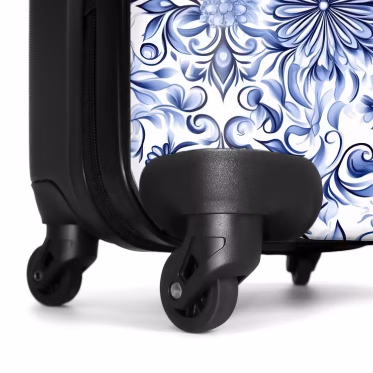 Bloemen - Blauw - Patroon - Wit NBS - Handbagage koffer - Volwassenen Unisex middel -wiel
