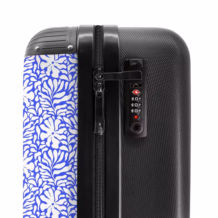 Bloemen en bladeren op blauwe achtergrond NBS - Handbagage koffer - Volwassenen Unisex middel -slot