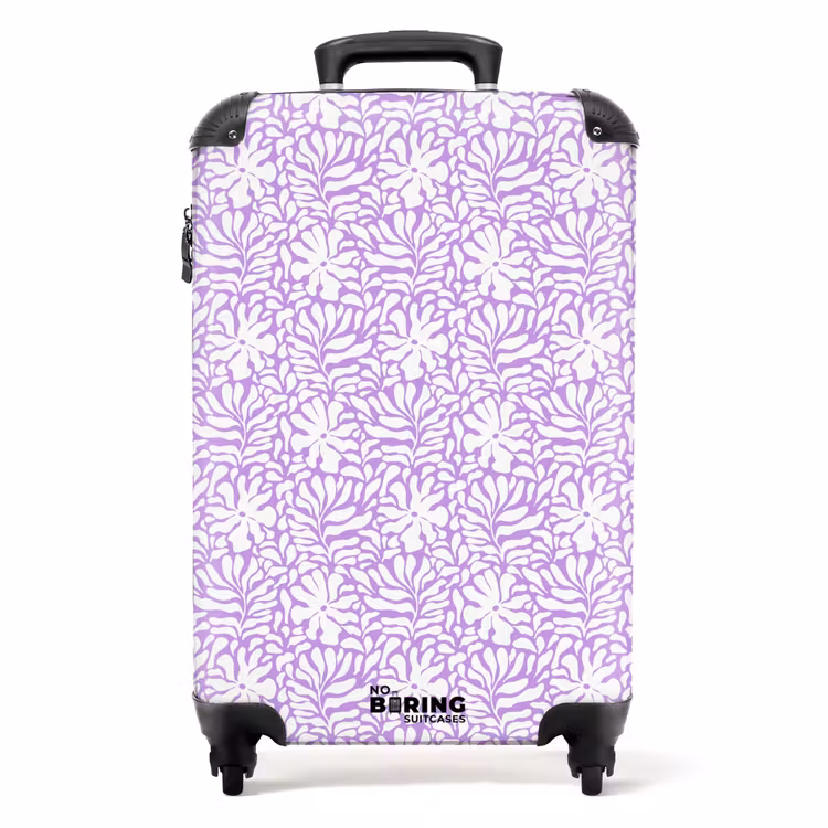 Bloemen en bladeren op paarse achtergrond NBS - Handbagage koffer - Volwassenen Unisex middel -productfoto_recht