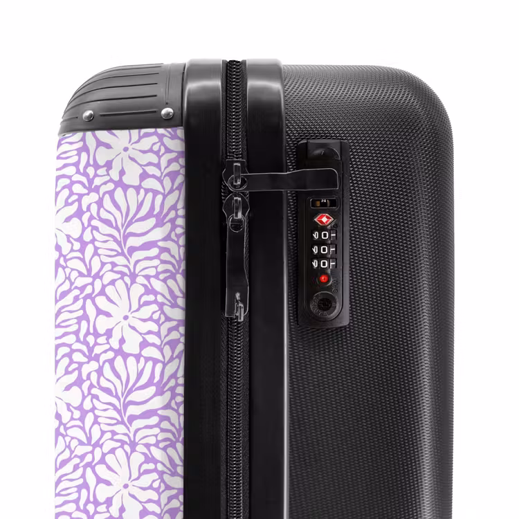 Bloemen en bladeren op paarse achtergrond NBS - Handbagage koffer - Volwassenen Unisex middel -slot