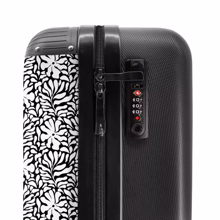 Bloemen en bladeren op zwarte achtergrond NBS - Handbagage koffer - Volwassenen Unisex middel -slot