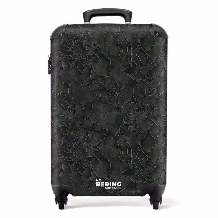 Koffer - Bloemen - Lijnen - Groen - Bloemen - Lijnen - Groen NBS - Handbagage koffer - Volwassenen Unisex middel