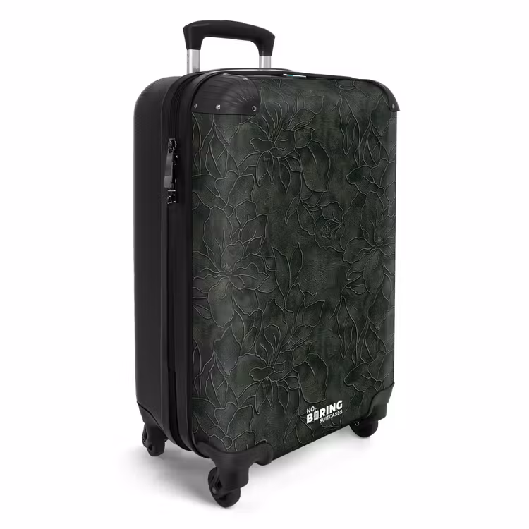 Koffer - Bloemen - Lijnen - Groen - Bloemen - Lijnen - Groen NBS - Handbagage koffer - Volwassenen Unisex middel