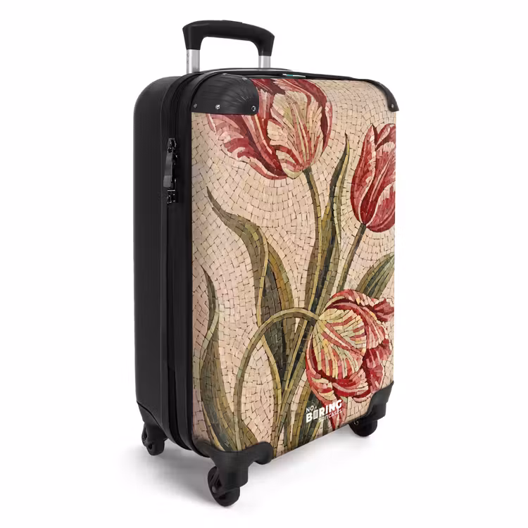 Koffer - Bloemen - Mozaïek - Rood - Groen - Kunst - Bloemen - Mozaïek - Rood - Groen - Kunst NBS - Handbagage koffer - Volwassenen Unisex middel