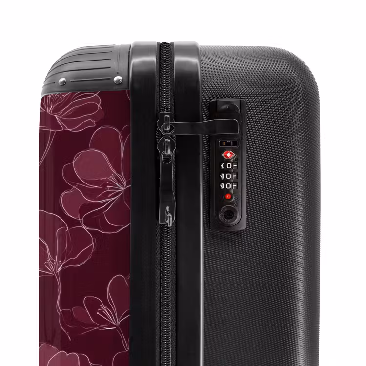 Bloemen - Patroon - Bordeauxrood NBS - Handbagage koffer - Volwassenen Unisex middel -slot